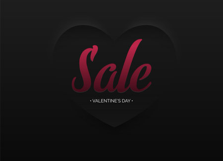 Minimalist black soft 3D heart shape abstract frame. sale pink text. Valentine's day sale vector design illustration. Advertising geometric minimal promo poster, greeting card, banner.のイラスト素材