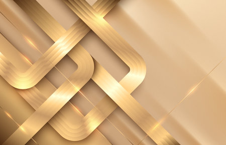 Vector luxury lines retro style abstract background. Layers of diagonal golden striped bibbon paper material with thin gold line. Premium poster retro design.のイラスト素材