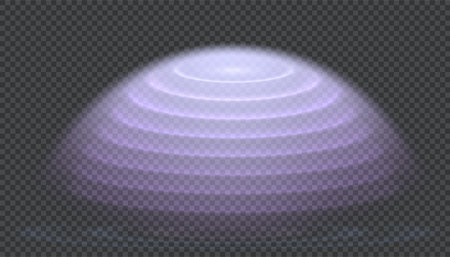Semitransparent energetic wave shield. Protective dome screen glow light effect on transparent background.の写真素材