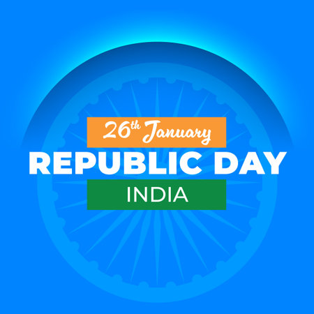 Square social media post template for India Republic day with blue background, shadow cut line. Vector holiday minimalistic graphic banner design. 26 January Republic Day India text.のイラスト素材