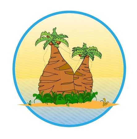 Two palm tree on the tropical island  vectorのイラスト素材