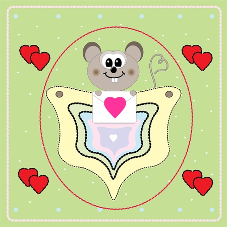 Valentine's Day card with little mouse のイラスト素材