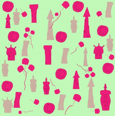 seamless pattern of houses and flowersのイラスト素材