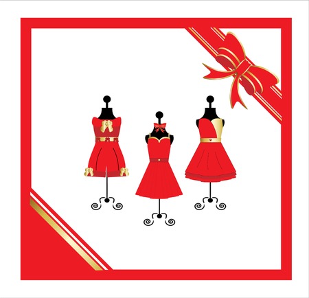Different Cocktail and Evening Dresses on a mannequin. Vector illustrationのイラスト素材