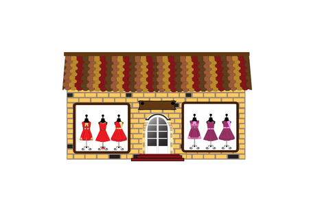 Storefront. Small boutique - images of dresses in the windowのイラスト素材