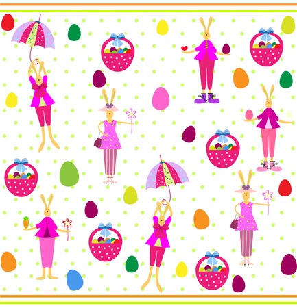 Cute Easter seamless with bunnies and eggsのイラスト素材
