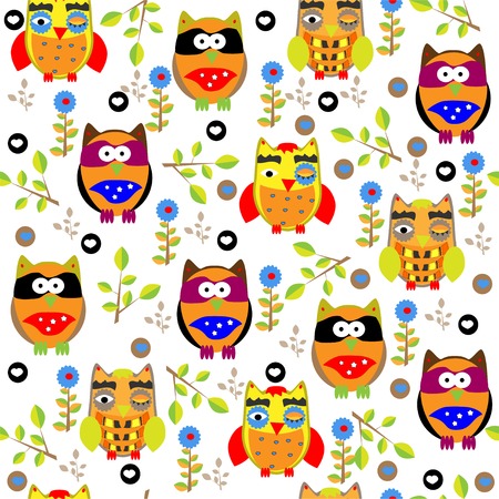 Seamless colorful owl pattern for kids のイラスト素材