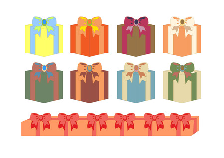 set of gift boxes in different colors and different patternsのイラスト素材