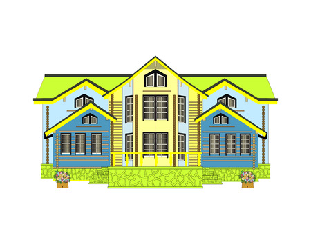 yellow house.  Isolated white background. art cuteのイラスト素材
