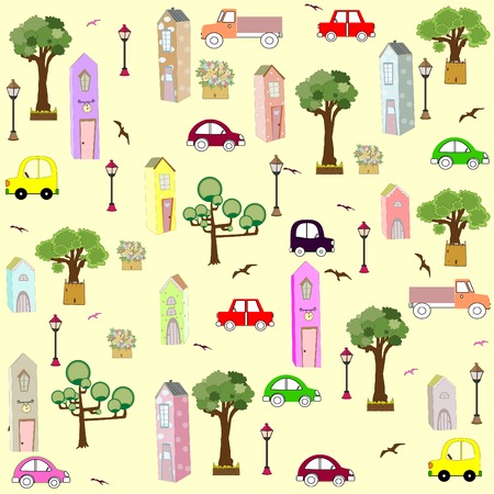 seamless house pattern art illustration city cuteのイラスト素材