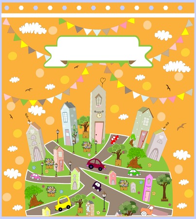 Vector pattern with cute houses  backgroundのイラスト素材