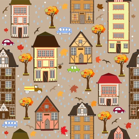 Seamless pattern with autumn cityのイラスト素材