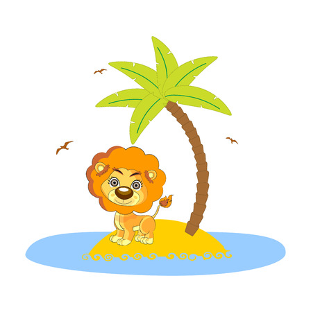 lion under the palm art illustration cuteのイラスト素材