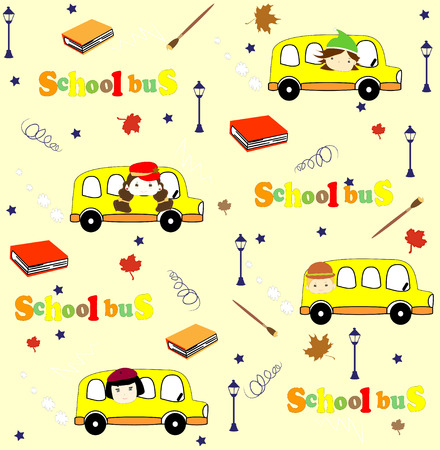 Cute school cartoon seamless pattern. Back to school illustration.のイラスト素材