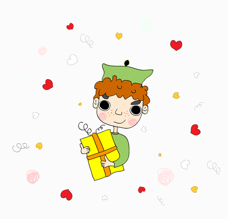 Boy Holding a Giftのイラスト素材