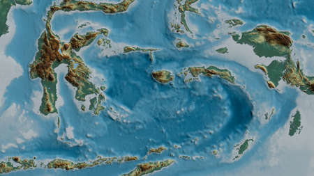 Relief map of the area around the Banda Sea tectonic plate. 3D renderingの写真素材