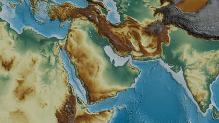Relief map of the area around the Arabian tectonic plate. 3D renderingの写真素材