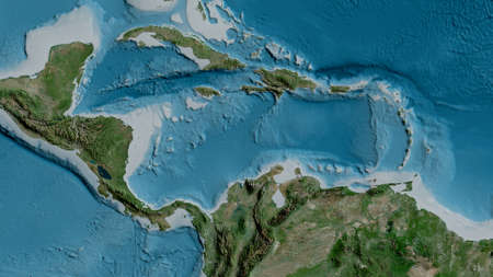 Satellite map of the area around the Caribbean tectonic plate. 3D renderingの写真素材