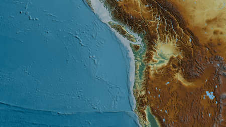 Relief map of the area around the Juan De Fuca tectonic plate. 3D renderingの写真素材