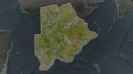 Botswana area enlarged and glowed on a darkened background of its surroundings. Satellite imagery
