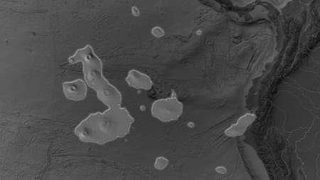 Galapagos Islands area enlarged and glowed on a darkened background of its surroundings. Bilevel...