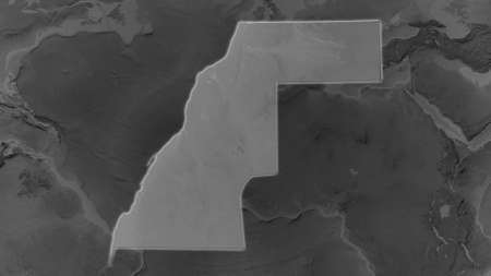 Western Sahara area enlarged and glowed on a darkened background of its surroundings. Grayscale bumped elevation mapの写真素材