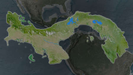Panama area enlarged and glowed on a darkened background of its surroundings. Satellite imageryの写真素材