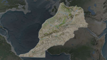 Morocco area enlarged and glowed on a darkened background of its surroundings. Satellite imageryの写真素材