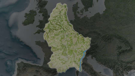Luxembourg area enlarged and glowed on a darkened background of its surroundings. Satellite imagery