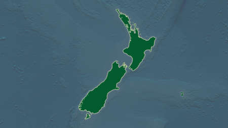 New Zealand area map in the Azimuthal Equidistant projection. color physical map. Clean shape...