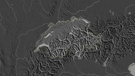 Switzerland area map in the Azimuthal Equidistant projection. bilevel elevation map. Full...