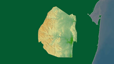 Swaziland area map in the Azimuthal Equidistant projection. color physical map. Overlay with clean...