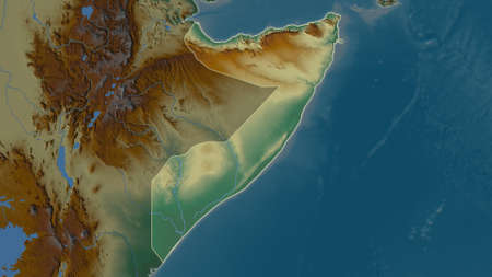 Somalia area map in the Azimuthal Equidistant projection. topographic relief map. Full composition...
