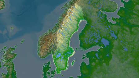Sweden area map in the Azimuthal Equidistant projection. color physical map. Full composition of...