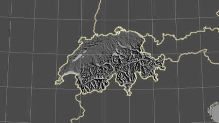 Switzerland area map in the Azimuthal Equidistant projection. bilevel elevation map. Overlay with...