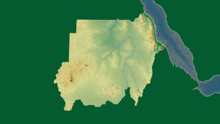 Sudan area map in the Azimuthal Equidistant projection. color physical map. Overlay with clean background without bordersの写真素材
