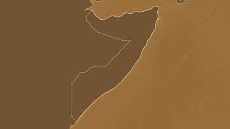 Somalia area map in the Azimuthal Equidistant projection. tinted elevation shader. Clean shape without bordersの写真素材