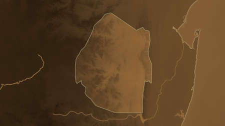 Swaziland area map in the Azimuthal Equidistant projection. tinted elevation shader. Full composition of rasters without bordersの写真素材
