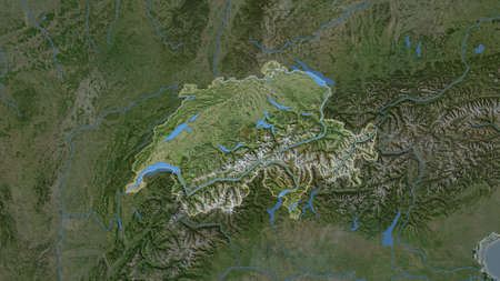 Switzerland area map in the Azimuthal Equidistant projection. satellite imagery. Full composition of rasters without bordersの写真素材