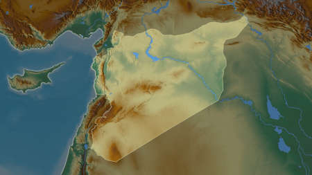 Syria area map in the Azimuthal Equidistant projection. topographic relief map. Full composition of...
