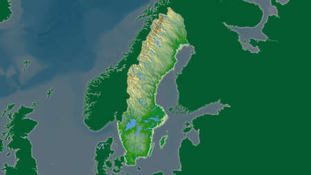 Sweden area map in the Azimuthal Equidistant projection. color physical map. Overlay with clean...