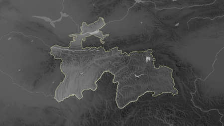 Tajikistan area map in the Azimuthal Equidistant projection. grayscale elevation map. Full...