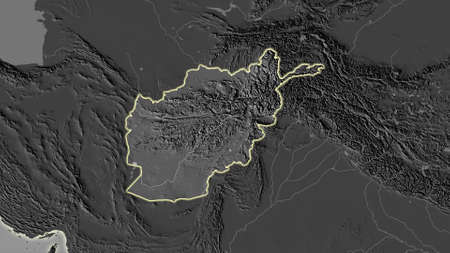 Afghanistan area map in the Azimuthal Equidistant projection. bilevel elevation map. Full...