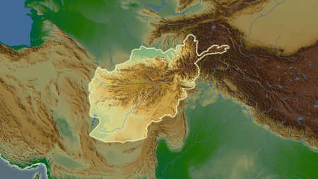 Afghanistan area map in the Azimuthal Equidistant projection. color physical map. Full composition...