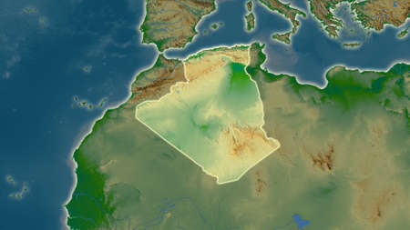 Algeria area map in the Azimuthal Equidistant projection. color physical map. Full composition of rasters without bordersの写真素材