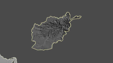 Afghanistan area map in the Azimuthal Equidistant projection. bilevel elevation map. Overlay with clean background without bordersの写真素材