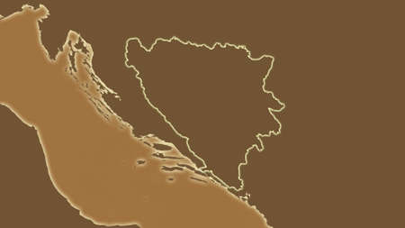 Bosnia And Herzegovina area map in the Azimuthal Equidistant projection. tinted elevation shader. Clean shape without bordersの写真素材