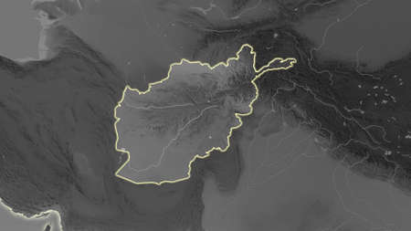 Afghanistan area map in the Azimuthal Equidistant projection. grayscale elevation map. Full composition of rasters without bordersの写真素材