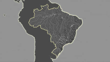 Brazil area map in the Azimuthal Equidistant projection. bilevel elevation map. Overlay with clean background without bordersの写真素材