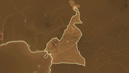 Cameroon area map in the Azimuthal Equidistant projection. tinted elevation shader. Full composition of rasters without bordersの写真素材